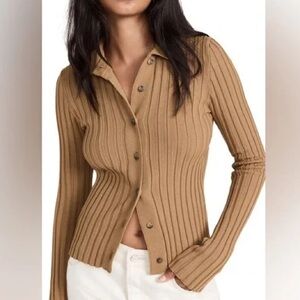 Anine Bing Joslyn Ribbed Cardigan in Camel
